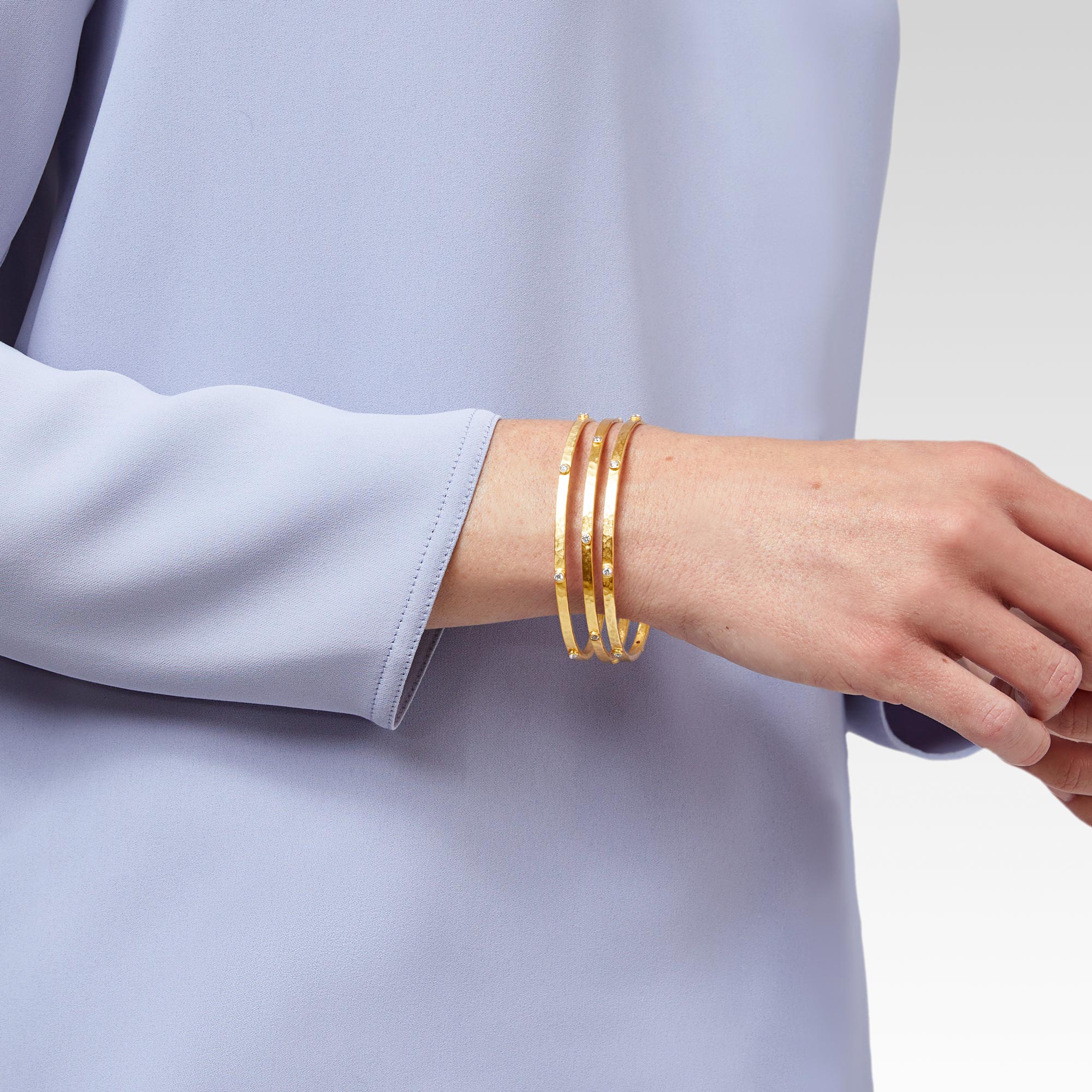 Crescent Gold Bangle Pearl - 24K Gold Plated Hammered Bangle in 3