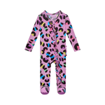 Electric Leopard - Footie Ruffled Zippered One Piece