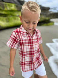 Newport Red/Cream Plaid Short Sleeved Woven Shirt