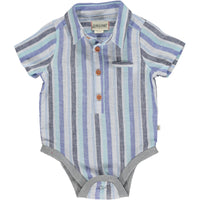 Helford Blue Wide Stripe Woven Onesie