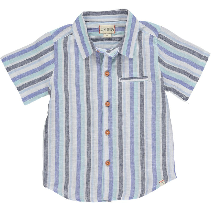 Newport Blue Wide Stripe Short Sleeved Woven Shirt