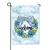 Blue Willow Bow Welcome Garden Flag