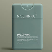 Noshinku Eucalyptus hand sanitizer packaging on a beige background