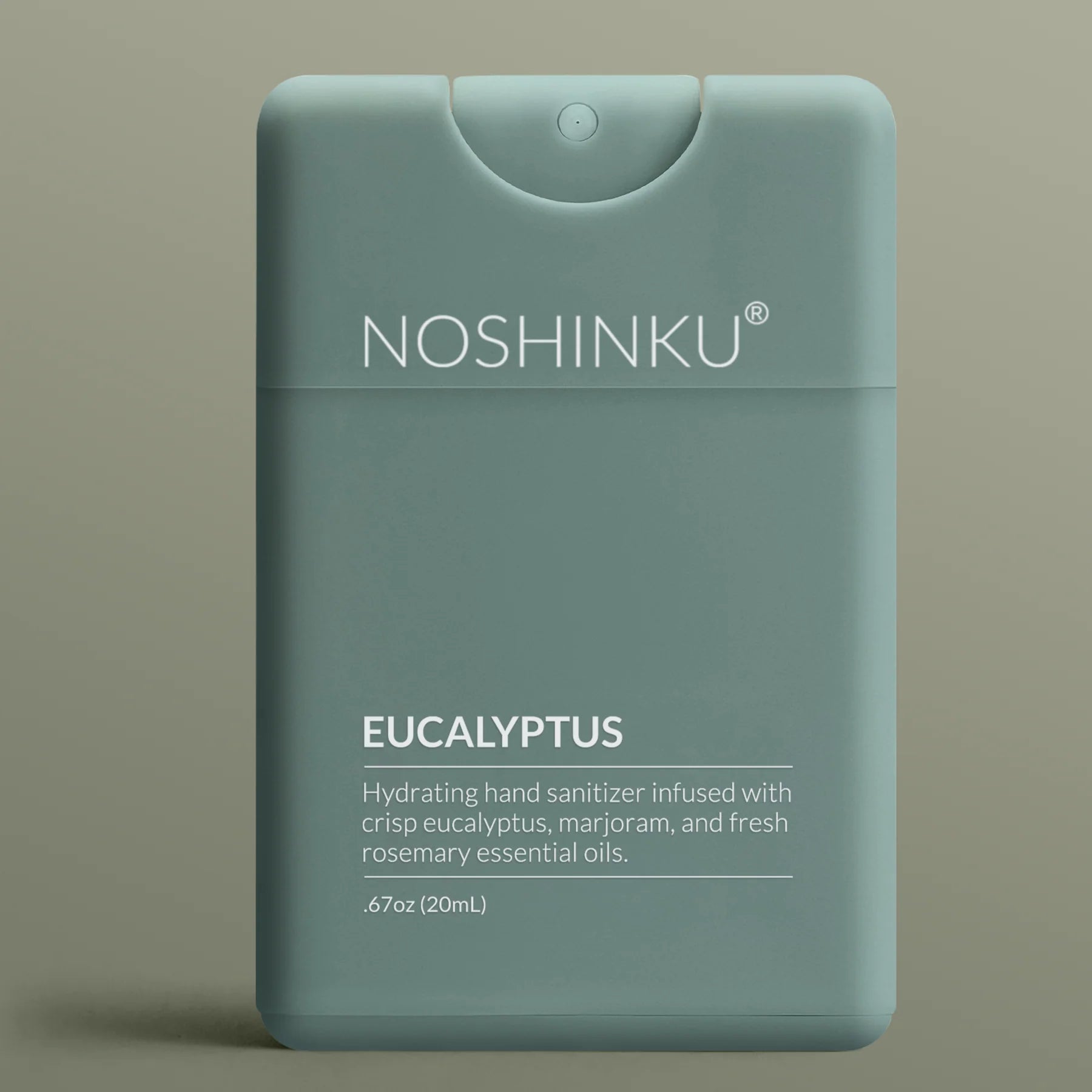 Noshinku Eucalyptus hand sanitizer packaging on a beige background
