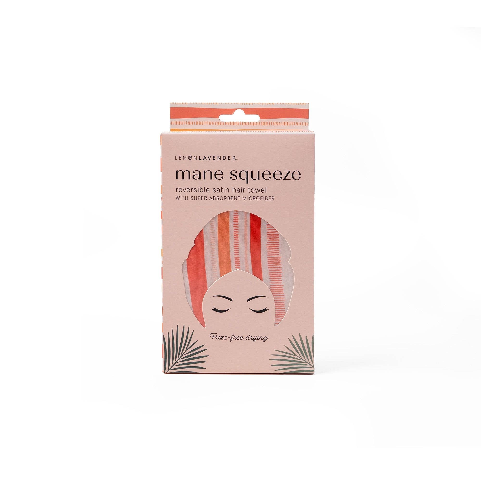 Mane Squeeze satin hair towel packaging on a white background