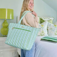 Rosemary Stripe Blue Quilted Tote Bag