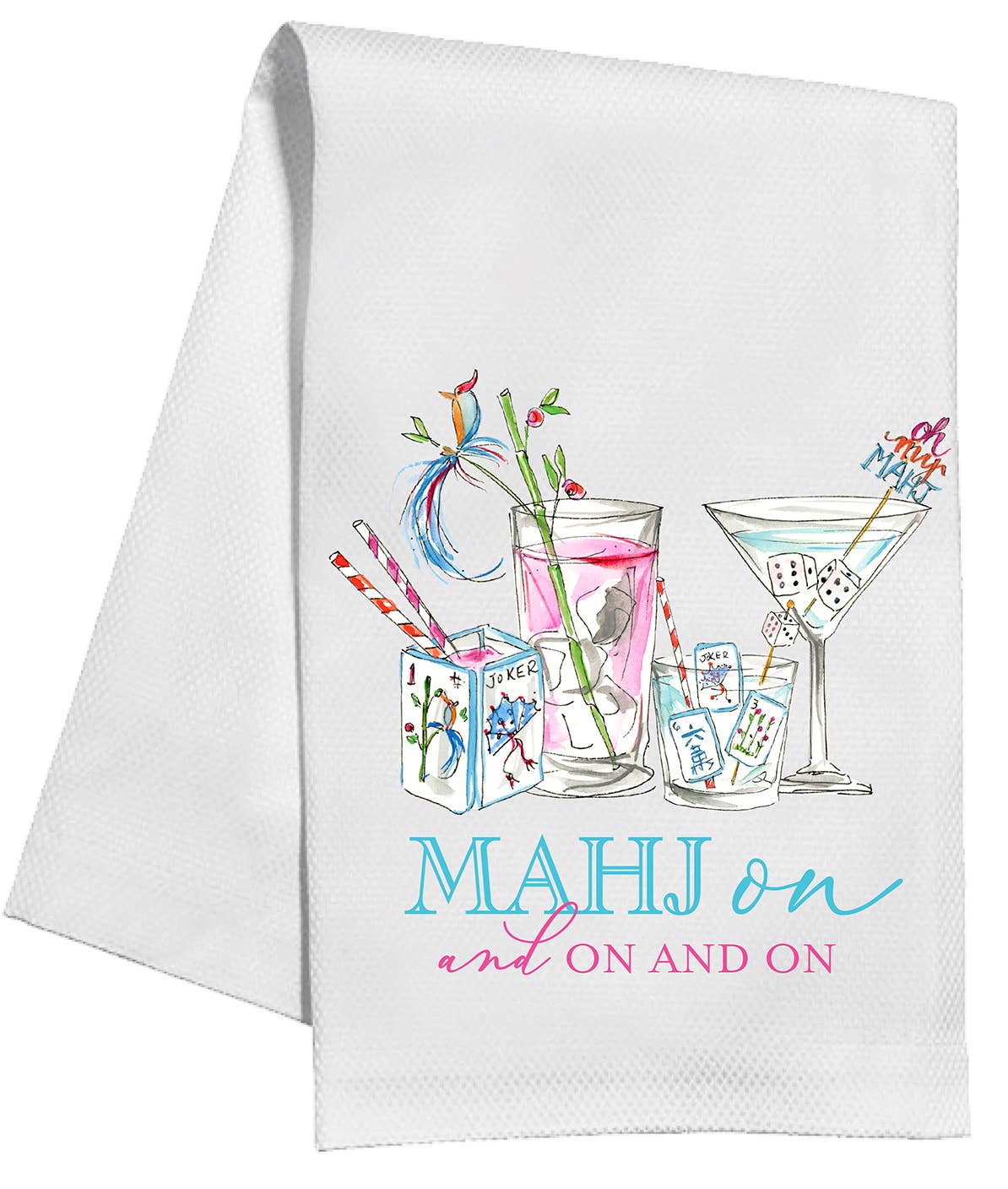 Mahjong Cocktails MAHJ on and on and on Kitchen Towel