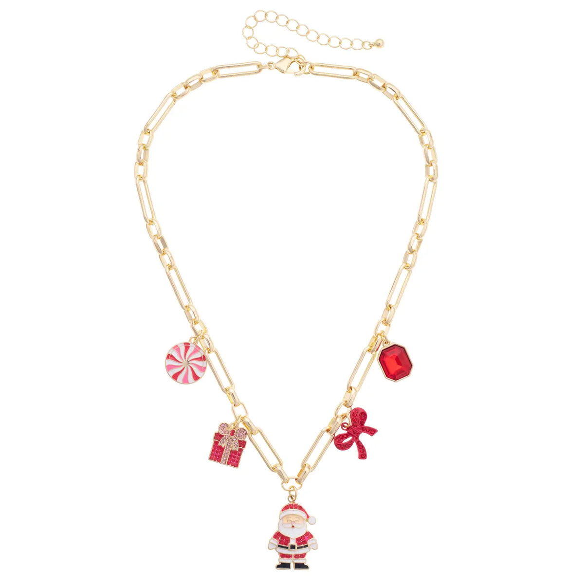 Jolly Santa Multi Charm Necklace in Red & White