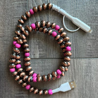 Turquoise Beaded Phone Charger with Lightning & Usb-C