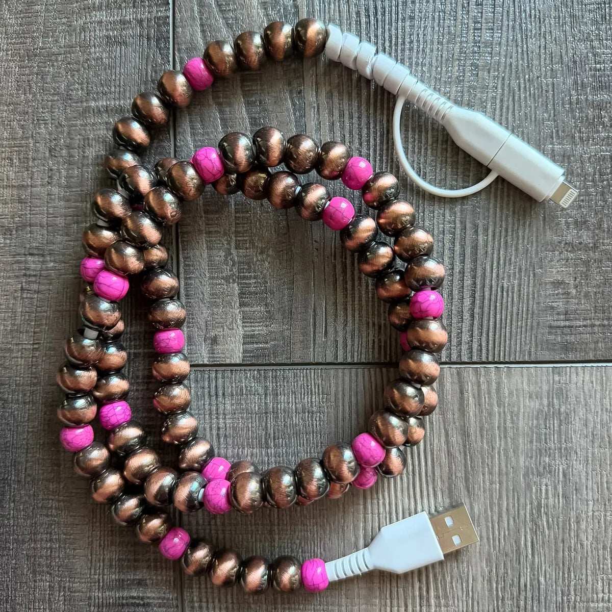 Turquoise Beaded Phone Charger with Lightning & Usb-C