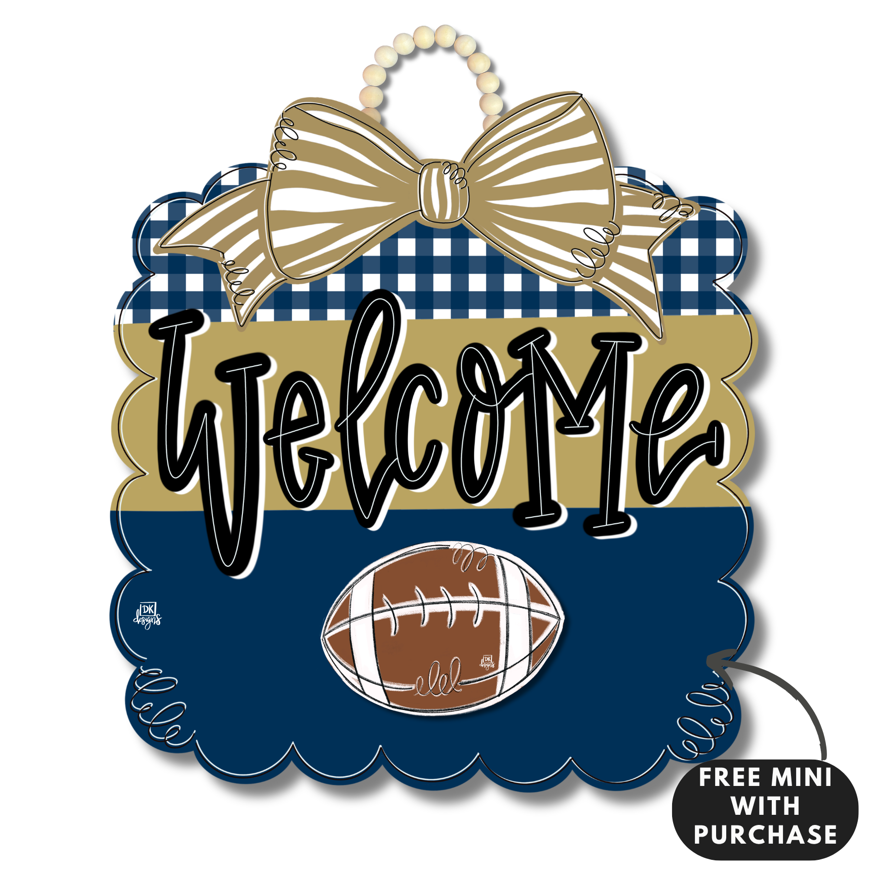 Navy and Gold Football Scallop Door Hanger