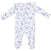 Baby Blue Vines Floral-2 Way Ruffle Back Zipper Footie