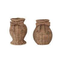 Hand Woven Rattan Vase With Bow & Glass Insert