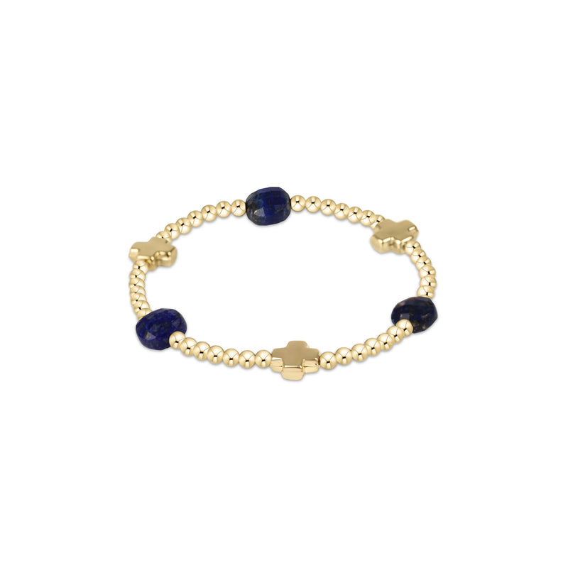 Signature Cross Admire Gold 3mm Bead Bracelet- Lapis