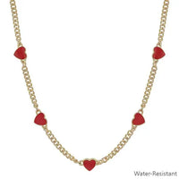 Water Resistant Gold Textured Chain With Heart 16-18"