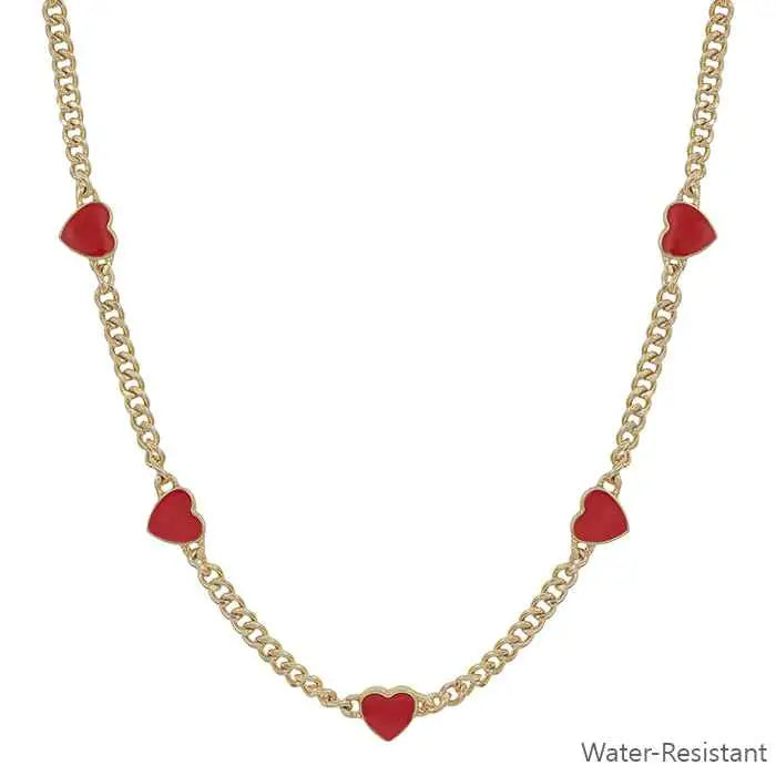 Water Resistant Gold Textured Chain With Heart 16-18"