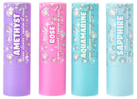 Picture of 4 lip balms in Amethyst, Rose, Aqua Marine, and Sapphire 