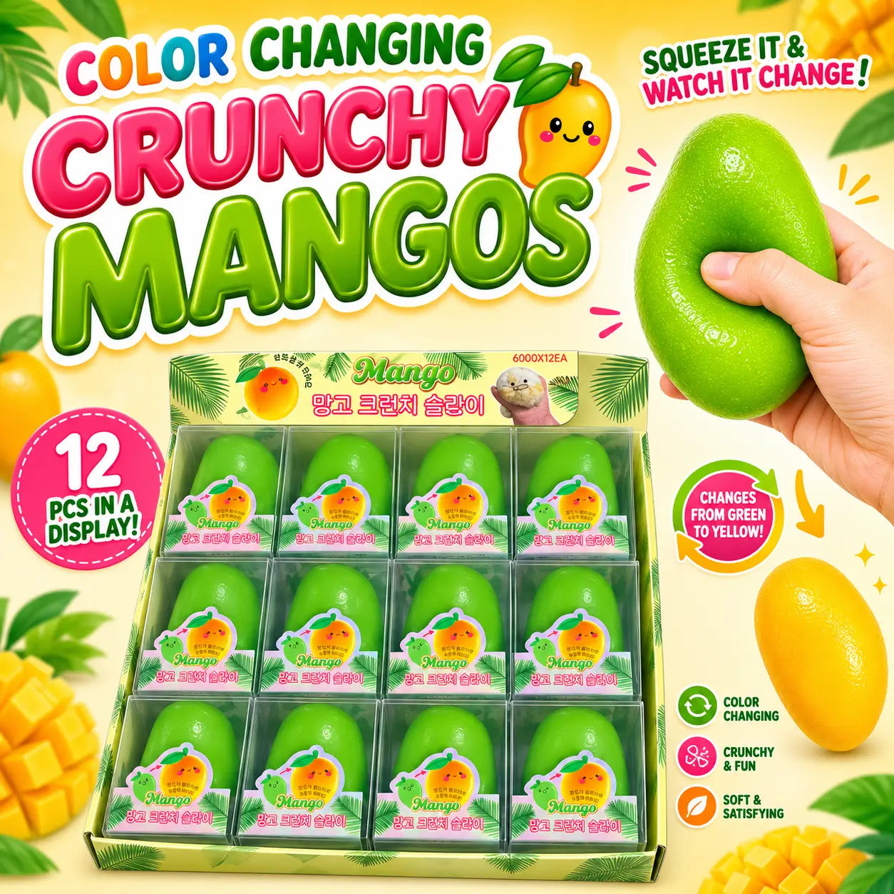 Color Changing Crunchy Mango Crunch Squishy Stress Toy