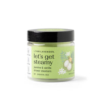 Jar of Lemon Lavender 'let's get steamy' shower steamers on a white background