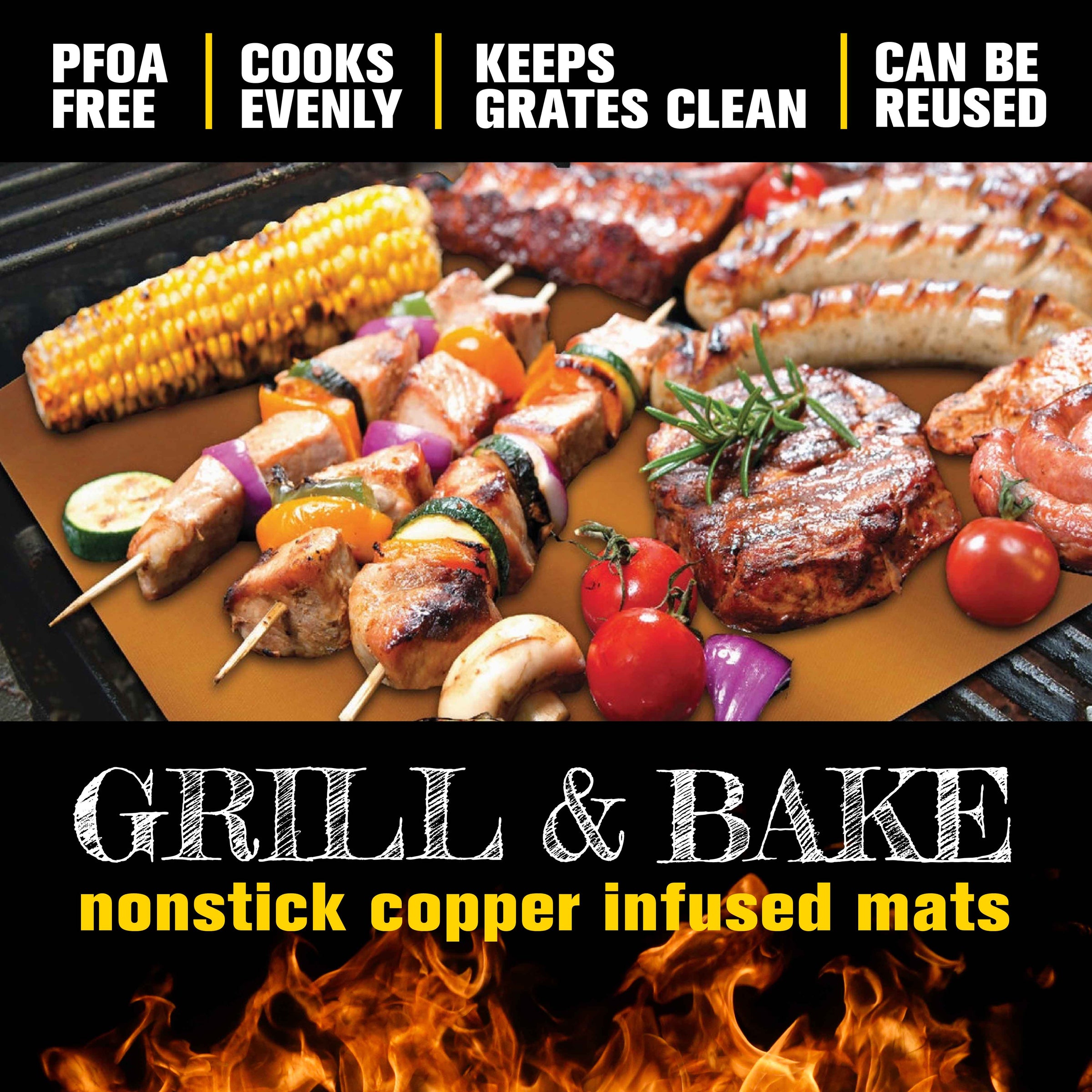 Non-Stick Copper Infused Reusable Pro Bake and Grill Mats