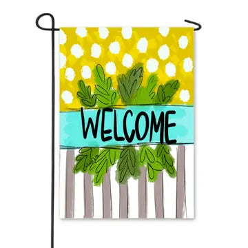Welcome Polka Dot Stripe Baxter And Me Garden Flag