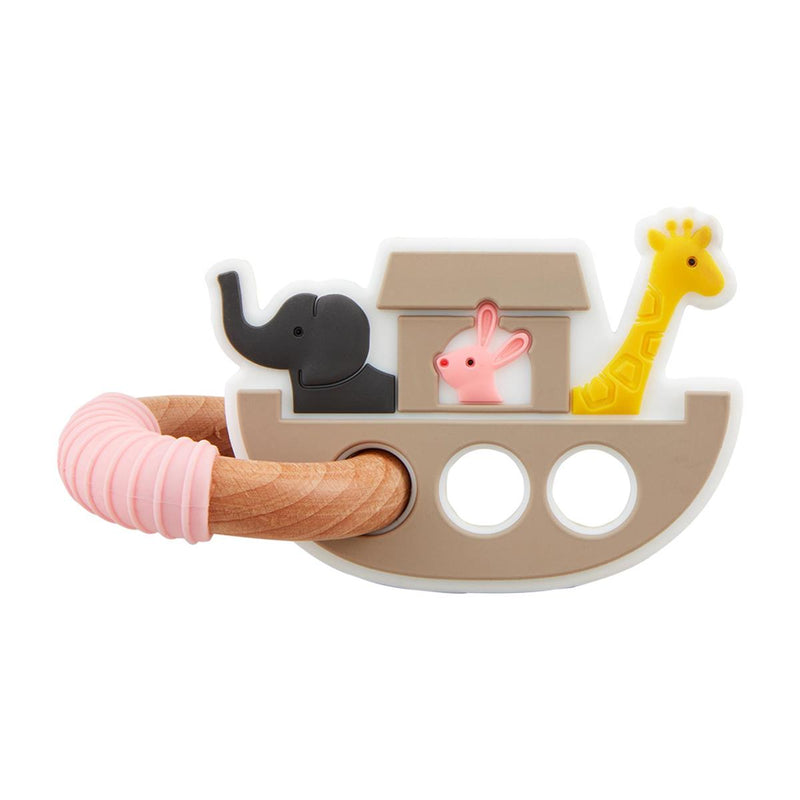Pink Noah's Ark Ring Silicone Teether