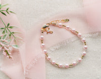 14K Gold-Plated Pink Pearl Cross Bracelet Baptism/Communion