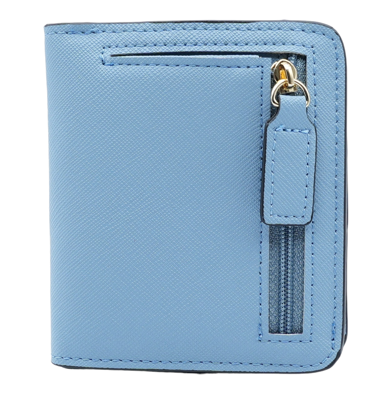 Women's Small Compact Bifold Luxury Wallet With Window ID: Blue