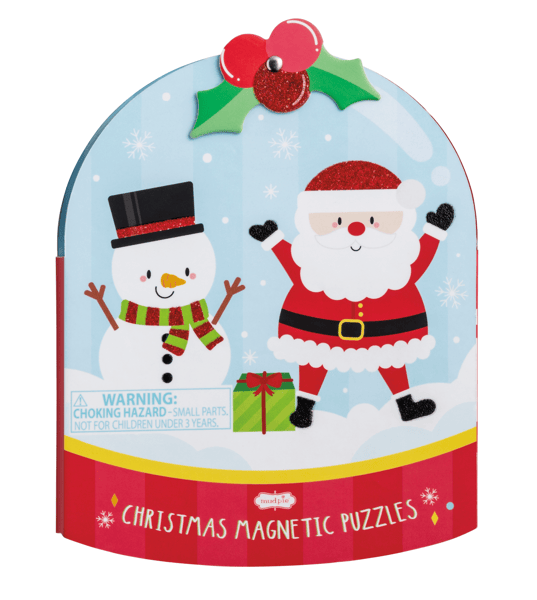 Christmas magnetic puzzles packaging with Santa and snowman design