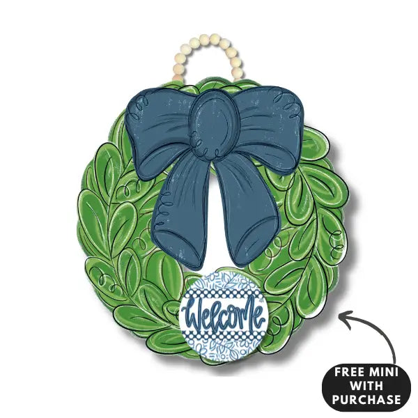 Navy Bow Wreath Door Hanger With Velcro for Mini