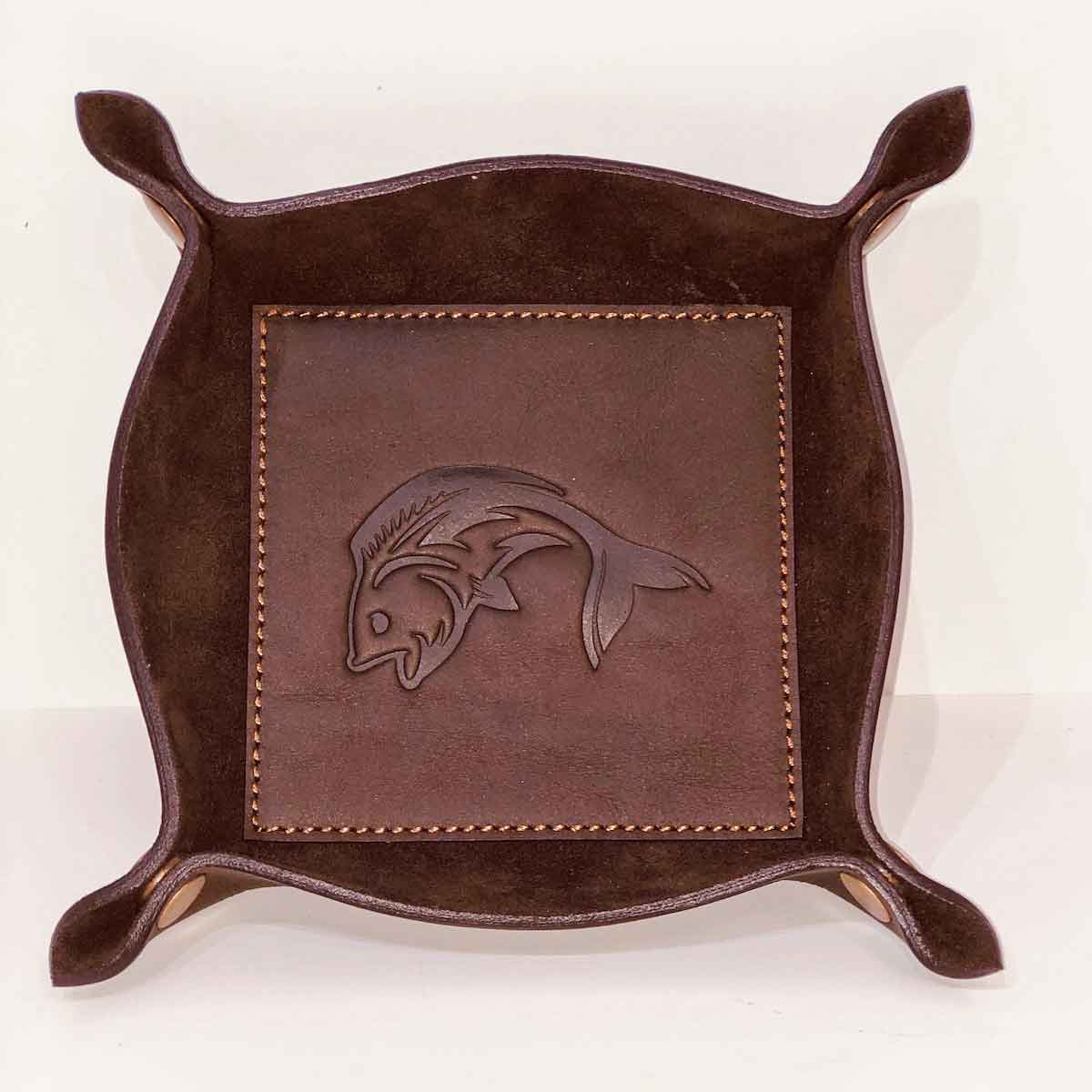 Dark Brown Leather Embossed Valet Tray- Fish