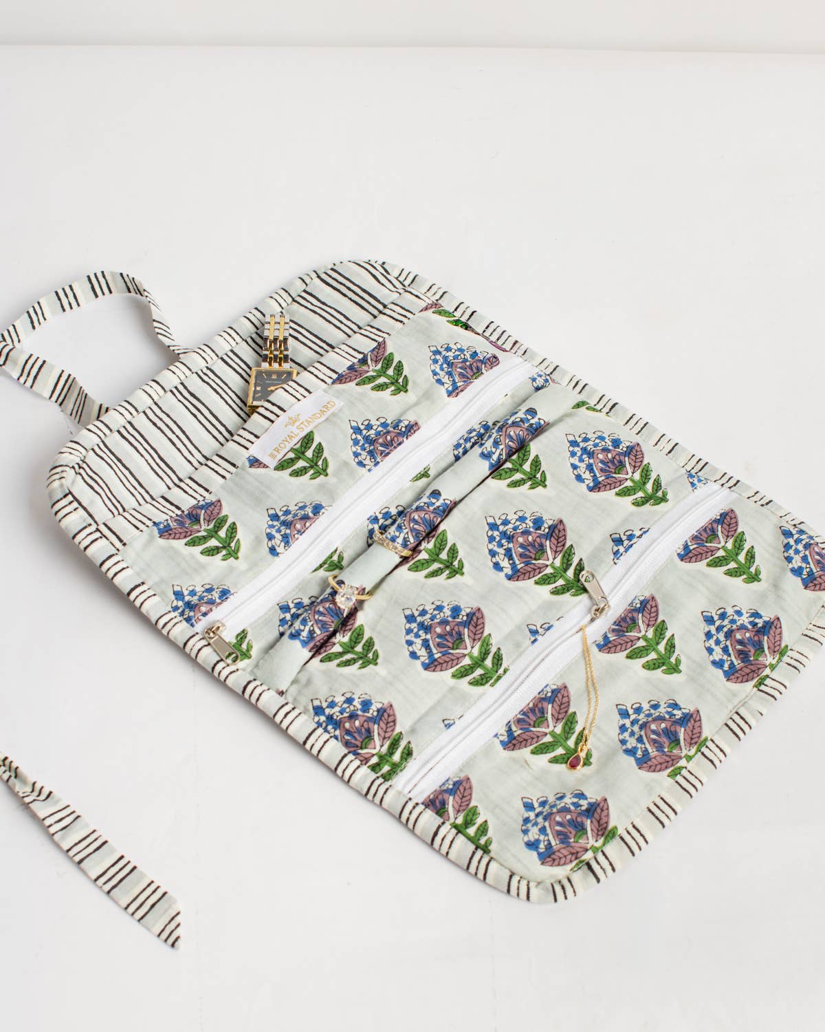 Leighton Quilted Jewelry Roll-Blue/Multi