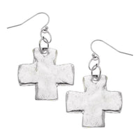 Square Cross Earrings-Silver
