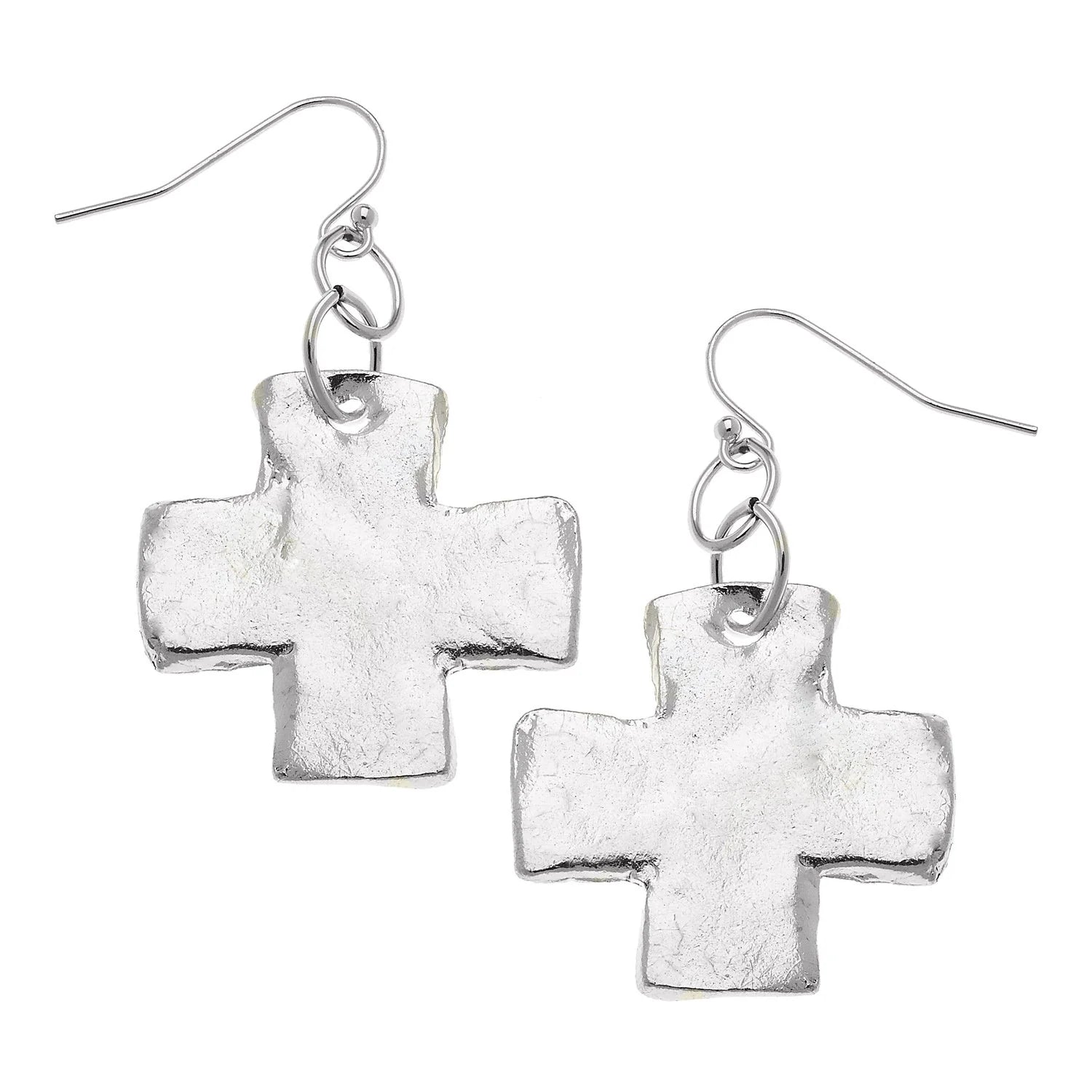 Square Cross Earrings-Silver