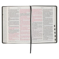 Open Bible with text and red highlights on a white background