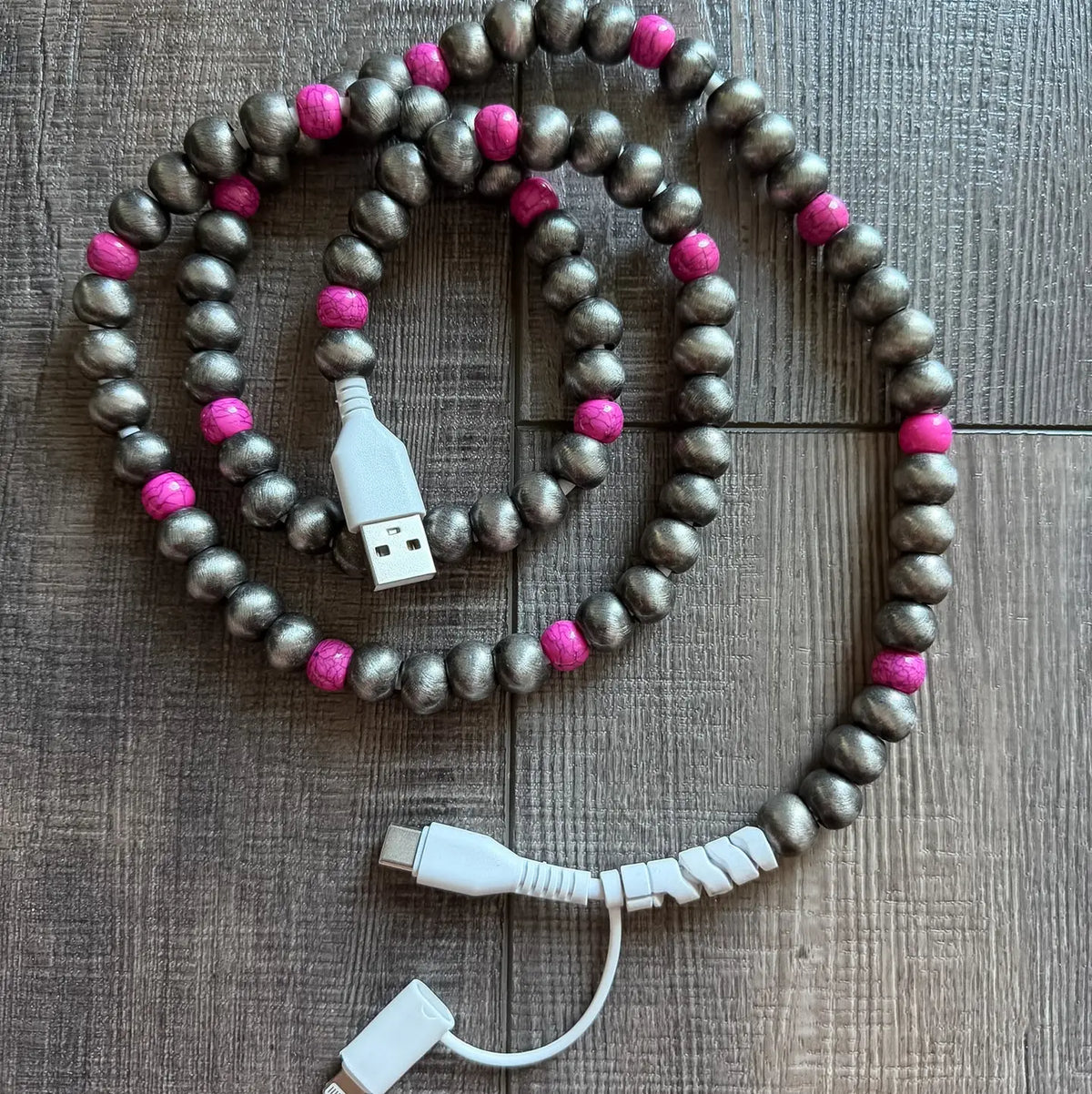 Turquoise Beaded Phone Charger with Lightning & Usb-C