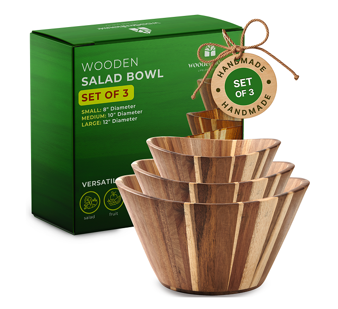 Wavy Wooden Salad Bowls