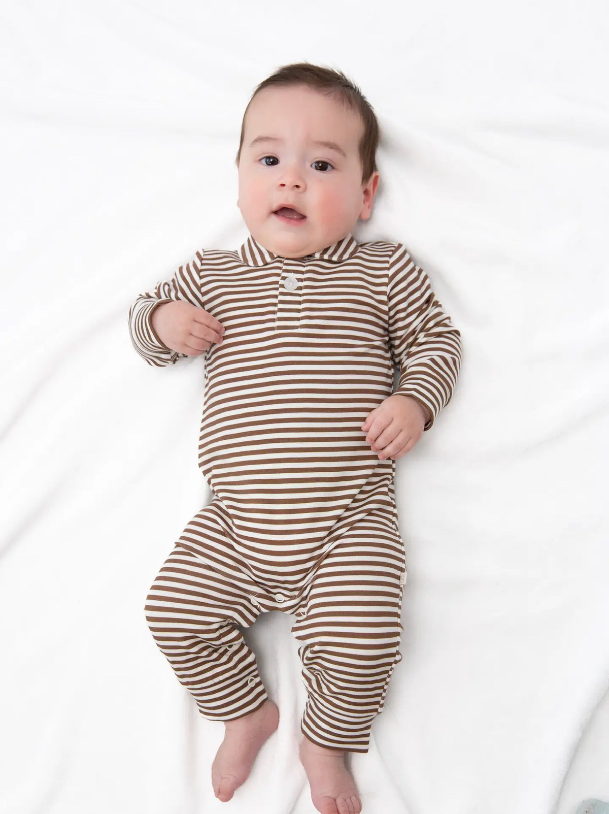 Sweatshirt Polo Romper - Chocolate Stripes
