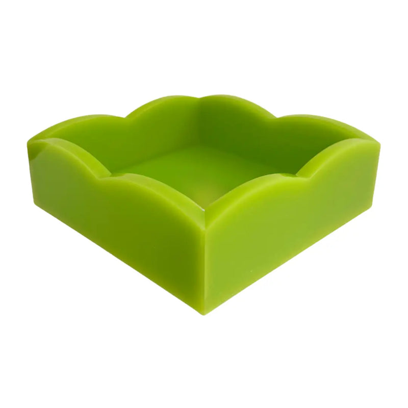 Green plastic napkin holder on a white background