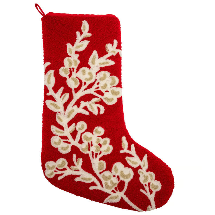 Holiday Berries Embroidered Stocking