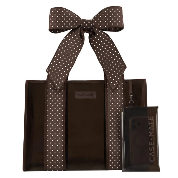 Classic Jelly Tote with Tote Organizer-Espresso Polka Dot Bow