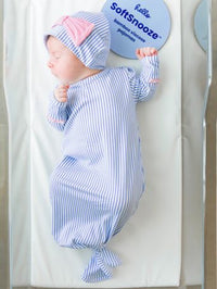 Periwinkle & White Micro Stripe Ruffle Knotted Sleep Gown & Hat Set