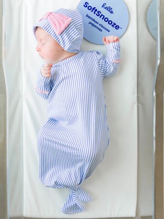 Periwinkle & White Micro Stripe Ruffle Knotted Sleep Gown & Hat Set