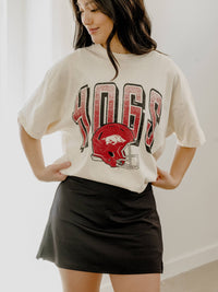 Arkansas Hogs Helmet Fade Off White Thrifted Tee