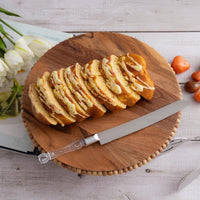 Acacia Wood Beaded Footed Cake Plate