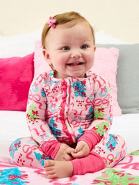 Merry & Bright Christmas Bows Convertible Ruffle Footie Pajamas