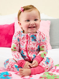 Merry & Bright Christmas Bows Convertible Ruffle Footie Pajamas