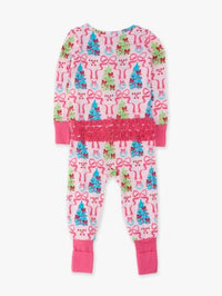 Merry & Bright Christmas Bows Convertible Ruffle Footie Pajamas