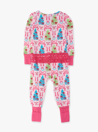 Merry & Bright Christmas Bows Convertible Ruffle Footie Pajamas