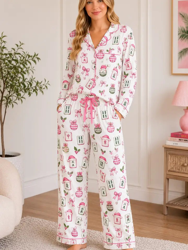 Pink Mahjong Christmas Pajama Set-Holiday Collection